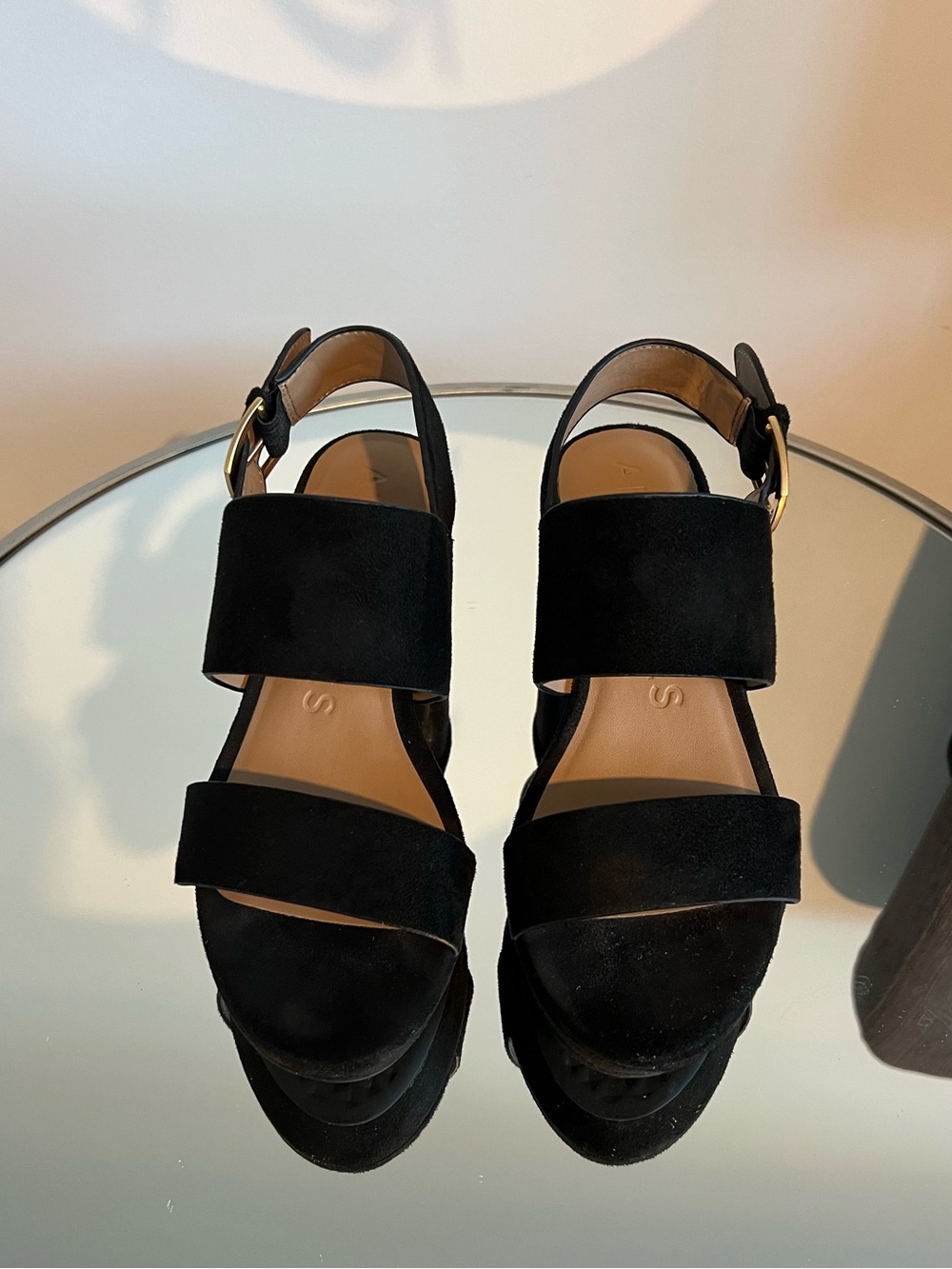 Aerosoles Black Suede Platform Slingback Sandals